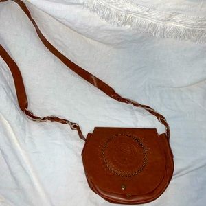 Brown leather studded mini cross body purse
